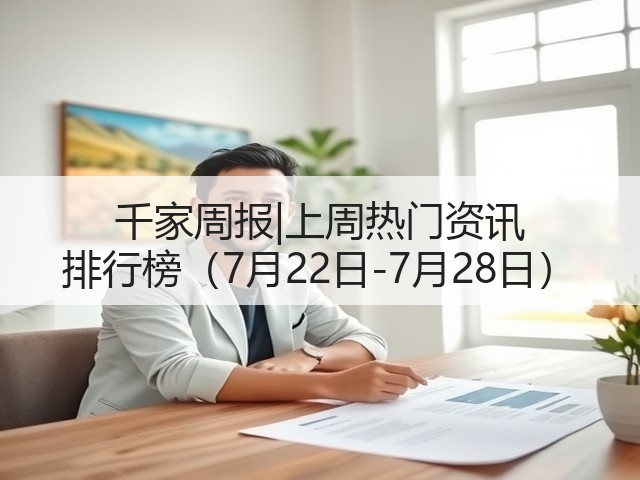 千家周报|上周热门资讯 排行榜（7月22日-7月28日）(图1)